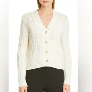 NEW VINCE Triple Braid Cable Wool Cashmere Blend Cardigan Sweater Off White